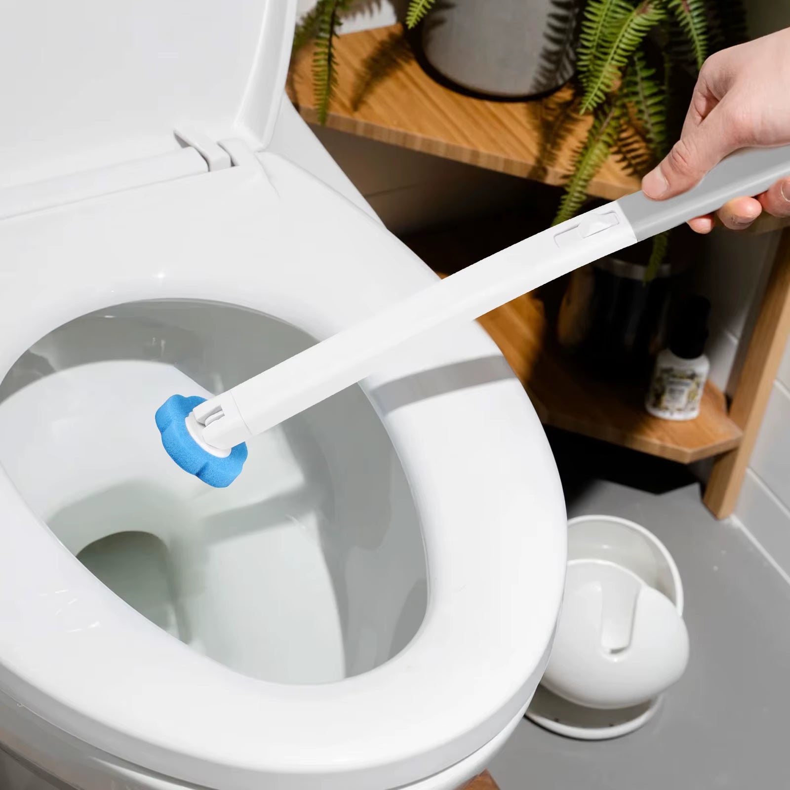 New Toilet Brush Disposable Replacement Head Cleaning Kit with Lengthened Handle Auto Lid Opening Toilet Bowl Cleaner Pad Kit
