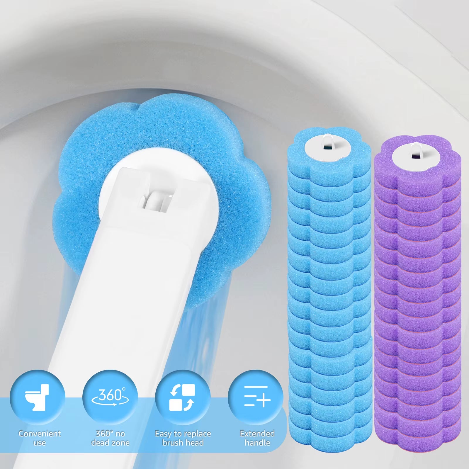 New Toilet Brush Disposable Replacement Head Cleaning Kit with Lengthened Handle Auto Lid Opening Toilet Bowl Cleaner Pad Kit